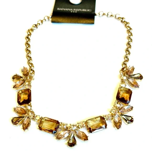 BANANA REPUBLIC Brown Crystal Gold Tone Statement Necklace | NWT - Picture 6 of 7